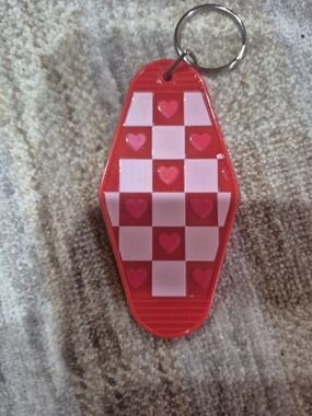Red and Pink Heart Checkerboard Keychain